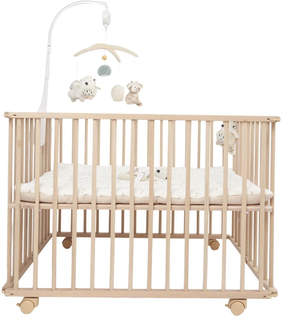 Inklapbox Edin - In 3 Hoogtes Verstelbare Babybox - Onbehandeld/Naturel - Kinderbox op Wieltjes - 75 x 100 cm by Prénatal in Natural – product photo