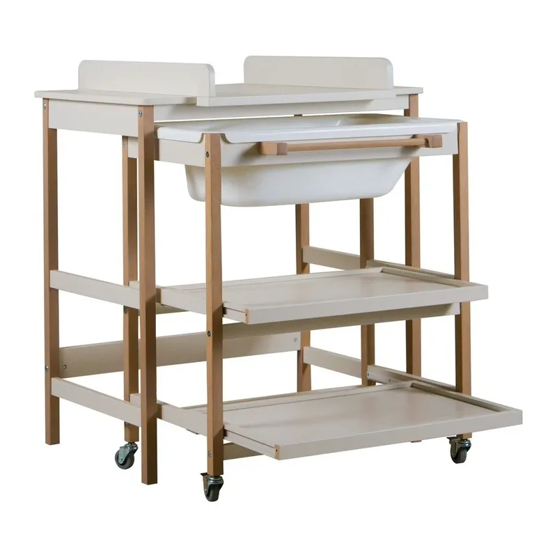 Luiertafel met Bad Smart – Clay/Natural | All-in-One Verzorgingstafel met Uitschuifbaar Badje & Opbergruimte de Quax – photo produit