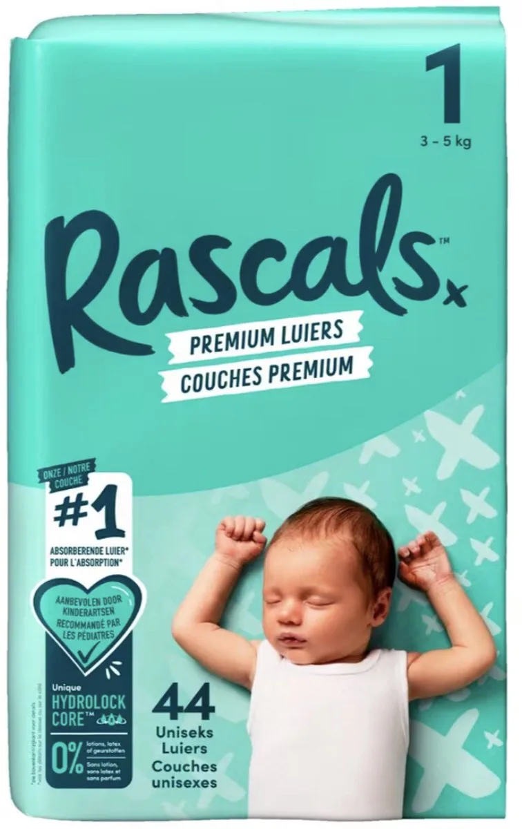 Maat 1 - Premium Luiers - 3 - 5 kg - 44 stuks de Rascal + Friends – photo produit