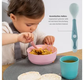 Kinderbesteck Baby Besteckset Biegsam Löffel & Gabel (2-tlg), Kunststoff, 360° biegsam van Reer in Roze – productfoto 3 van 3