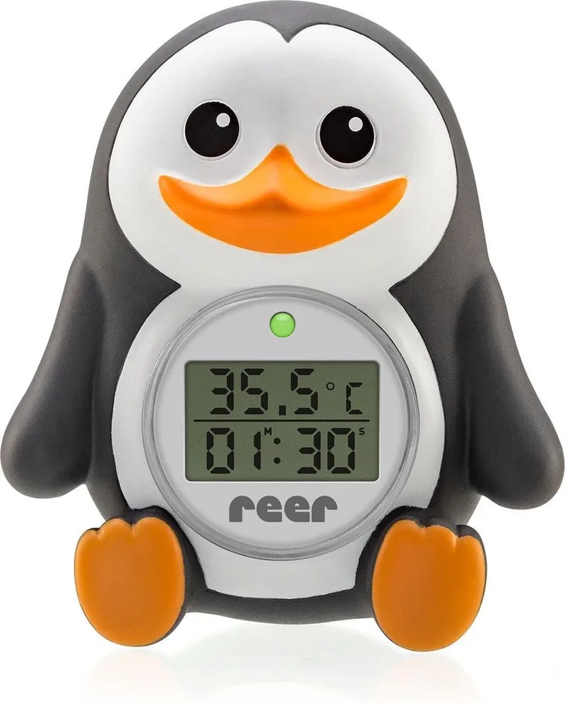 My Happy Pinguin 2 in 1 digitale badthermometer van Reer in Zwart, Wit – productfoto