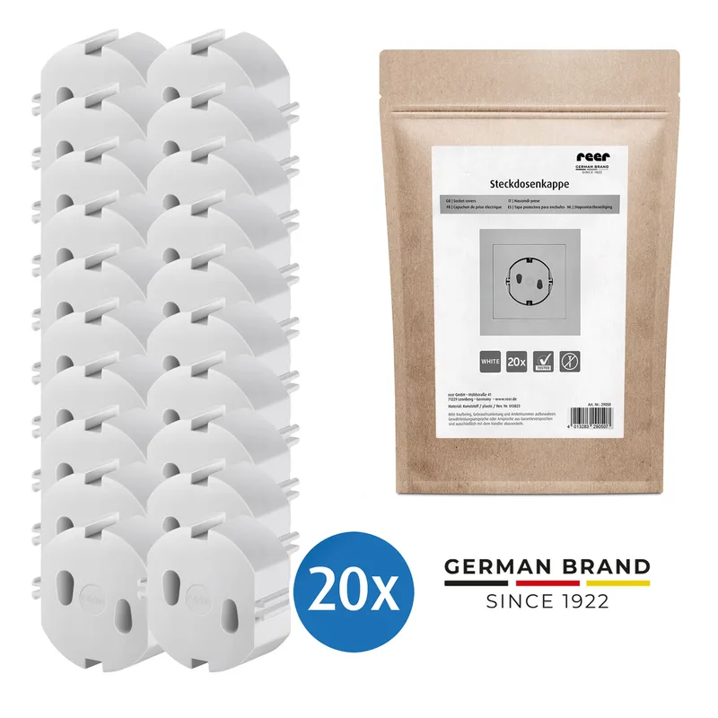 Reer 20er-Pack Steckdosenschutz van Reer in Wit, 14 × 17 × 6,5 mm – productfoto 1 van 3