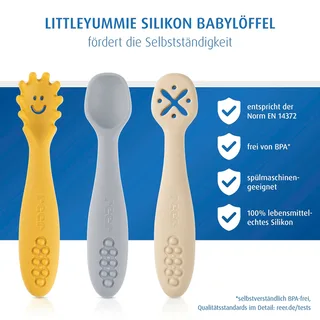 Reer 3er-Pack Silikon-Löffel LittleYummie de Reer en Jaune, Gris, 17 × 10 × 1,5 mm – photo produit 3 sur 3