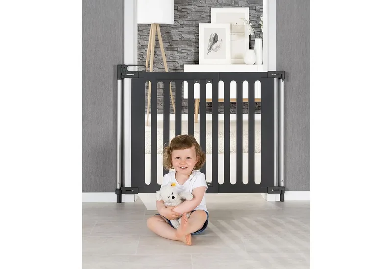 Treppenschutzgitter Türgitter 76–106cm Treppengitter Türschutzgitter Kindergitter (Stairway Treppengitter), Hundegitter Treppenschutzgitter Türschutz Sicherheitsgitter Türschutz van Reer in Zwart – productfoto 4 van 5