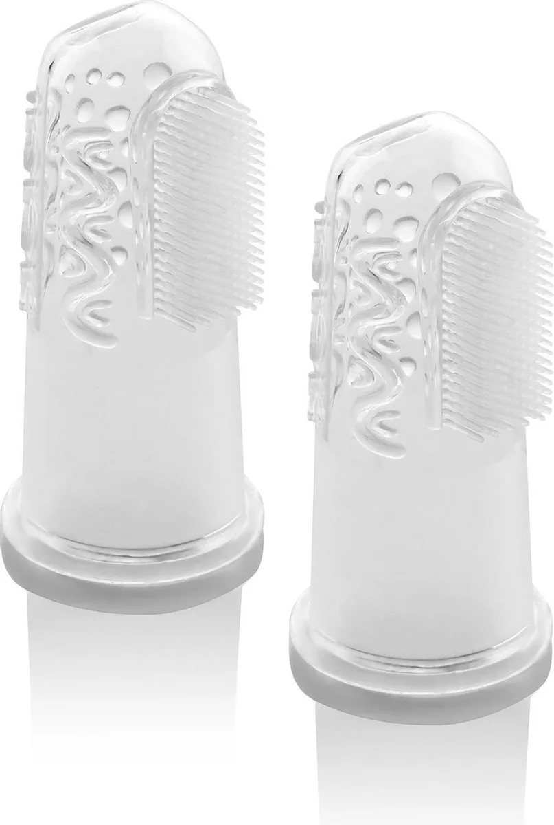 Vingertandenborstel voor Baby's en Kleine Kinderen - Siliconen - 2 Stuks de Reer en Transparent – photo produit