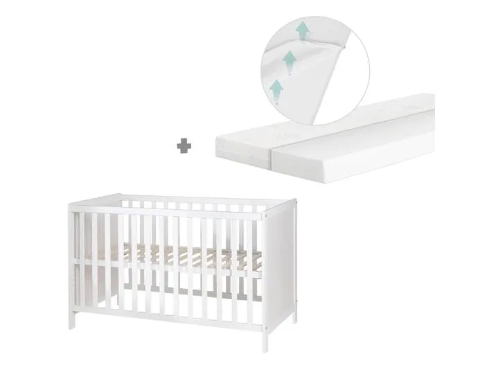 Baby- & Beistellbett 2in1 'Hamburg' 60x120 cm, weiß, verstellbar, inkl. 5 Schlupfsprossen från roba – produktbild