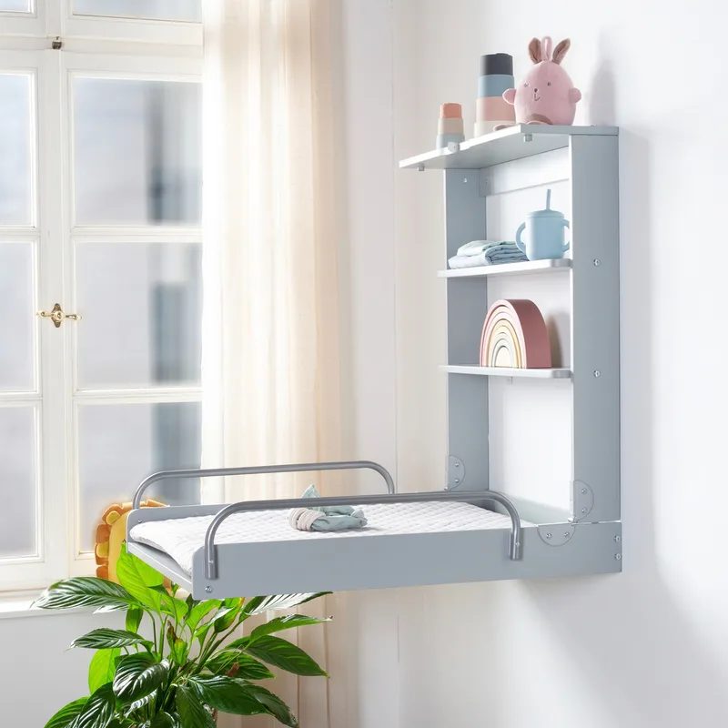 Baby 'roba Style' Opvouwbare Wandplank met Aankleedkussen - Grijs von roba in Taupe – Produktfoto 3 von 3