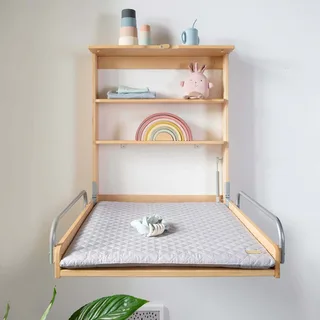 Baby 'roba Style' Opvouwbare Wandplank met Aankleedkussen - Natuurlijk Hout / grijs von roba in Bruin gebeitst – Produktfoto 2 von 3