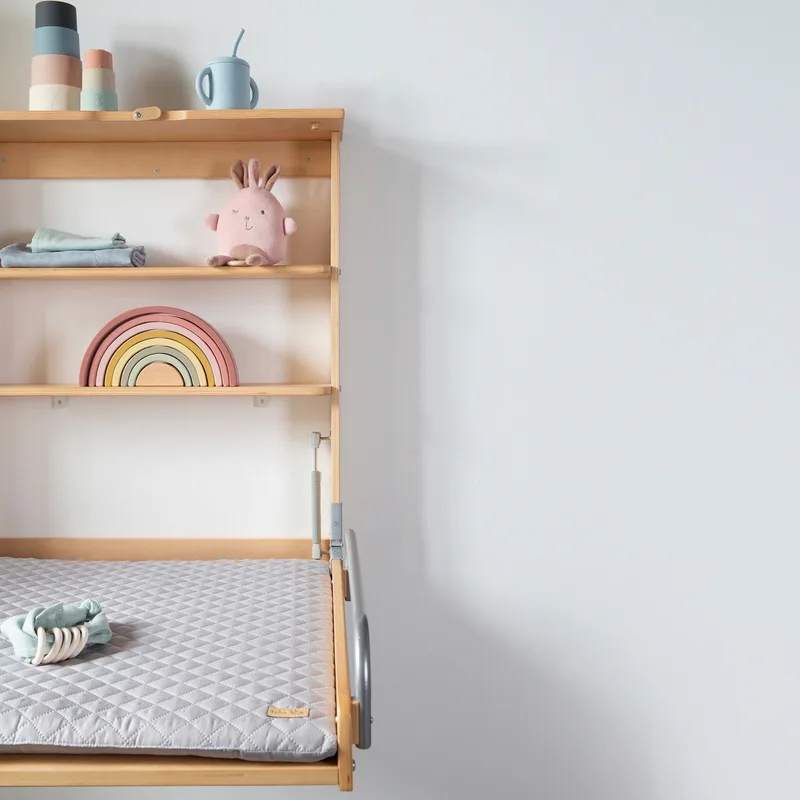 Baby 'roba Style' Opvouwbare Wandplank met Aankleedkussen - Natuurlijk Hout / grijs von roba in Bruin gebeitst – Produktfoto 3 von 3