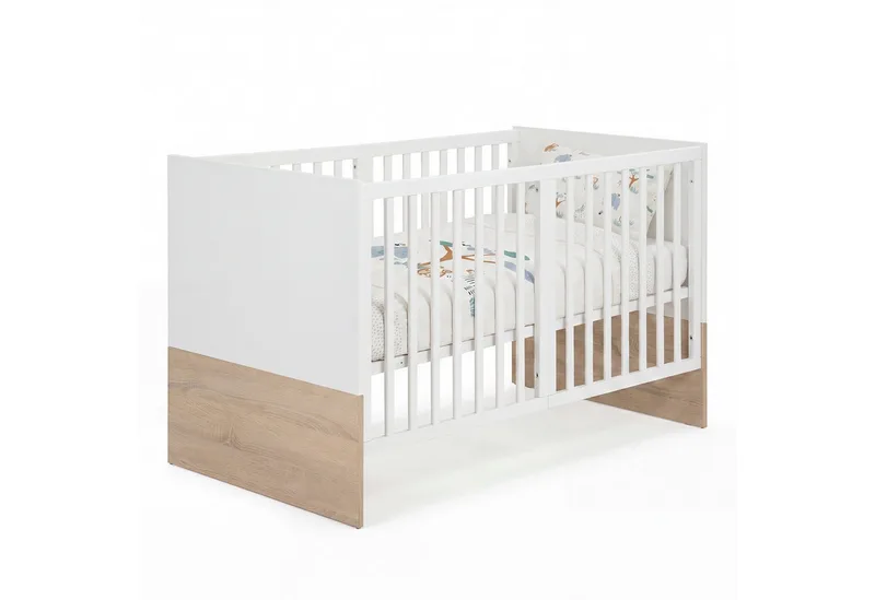 Babybett 70 x 140 cm - verschiedene moderne Designs - aus Holz - mitwachsend, praktisches Gitterbett - Baby Bett ab Geburt - höhenverstellbar fra roba i Weiß – produktbillede
