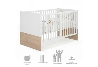 Babybett 70 x 140 cm - verschiedene moderne Designs - aus Holz - mitwachsend, praktisches Gitterbett - Baby Bett ab Geburt - höhenverstellbar by roba in White – product photo 4 of 5