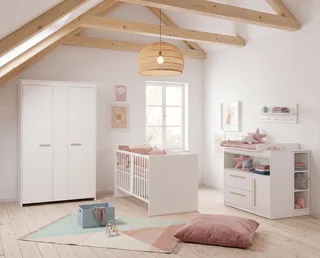 Babybett 70 x 140 cm - verschiedene moderne Designs - aus Holz - mitwachsend, praktisches Gitterbett - Baby Bett ab Geburt - höhenverstellbar von roba in Weiß – Produktfoto 3 von 5