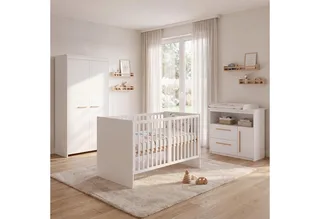 Babybett 70 x 140 cm - verschiedene moderne Designs - aus Holz - mitwachsend, praktisches Gitterbett - Baby Bett ab Geburt - höhenverstellbar von roba in Weiß – Produktfoto 2 von 5