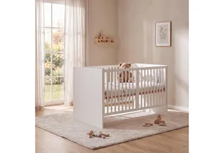 Babybett 70 x 140 cm - verschiedene moderne Designs - aus Holz - mitwachsend, praktisches Gitterbett - Baby Bett ab Geburt - höhenverstellbar von roba in Weiß – Produktfoto 4 von 5