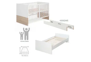 Babybett 70 x 140 cm - verschiedene moderne Designs - aus Holz - mitwachsend, praktisches Gitterbett - Baby Bett ab Geburt - höhenverstellbar by roba in White – product photo 5 of 5