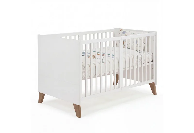 Babybett 70 x 140 cm - verschiedene moderne Designs - aus Holz - mitwachsend, praktisches Gitterbett - Baby Bett ab Geburt - höhenverstellbar van roba in Weiß – productfoto
