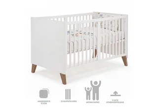 Babybett 70 x 140 cm - verschiedene moderne Designs - aus Holz - mitwachsend, praktisches Gitterbett - Baby Bett ab Geburt - höhenverstellbar von roba in Weiß – Produktfoto 4 von 5