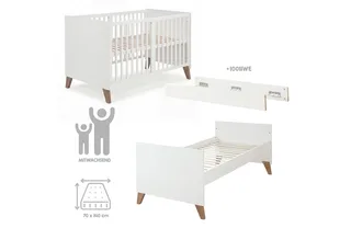 Babybett 70 x 140 cm - verschiedene moderne Designs - aus Holz - mitwachsend, praktisches Gitterbett - Baby Bett ab Geburt - höhenverstellbar von roba in Weiß – Produktfoto 5 von 5