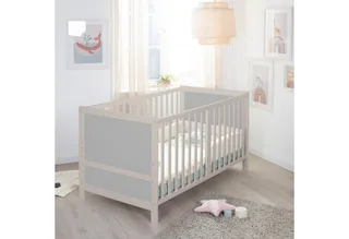 Babybett EASY SLEEP 70 x 140 cm - umbaubar zum Juniorbett - Gitterbett Baby, 3 Schlupfsprossen, 3-fach höhenverstellbar - aus Holz - Natur von roba in Grau – Produktfoto 3 von 5