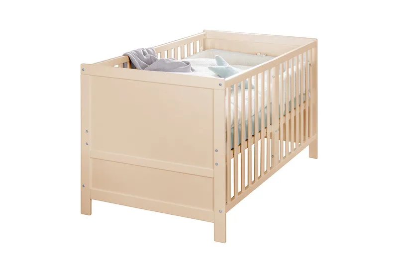 Ledikant EASY SLEEP 70 x 140 cm, ombouwbaar tot juniorbed, 3 uitneembare spijlen, 3-voudig in hoogte verstelbaar van roba in Beige – productfoto