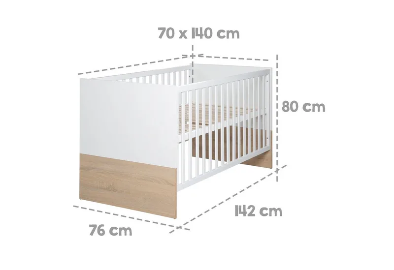 Babybett Gabriella 70 x 140 cm, Gitterbett höhenverstellbar, umbaubar zum Juniorbett by roba in White – product photo 4 of 4