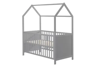 Babybett Hausbett 70 x 140 cm, Babybett in Hausoptik, höhenverstellbar, Umbaubar zum Juniorbett von roba in Grau – Produktfoto 1 von 5