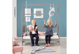 Babybett Hausbett 70 x 140 cm, Babybett in Hausoptik, höhenverstellbar, Umbaubar zum Juniorbett von roba in Grau – Produktfoto 5 von 5