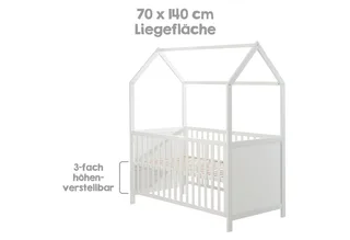 Babybett Hausbett 70 x 140 cm, Babybett in Hausoptik, höhenverstellbar, Umbaubar zum Juniorbett von roba in Grau – Produktfoto 3 von 5