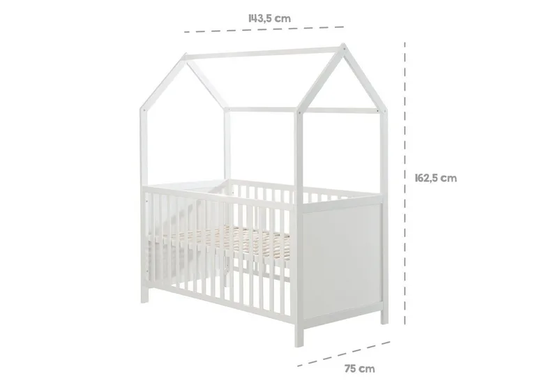 Babybett Hausbett 70 x 140 cm, Babybett in Hausoptik, höhenverstellbar, Umbaubar zum Juniorbett von roba in Grau – Produktfoto 2 von 5
