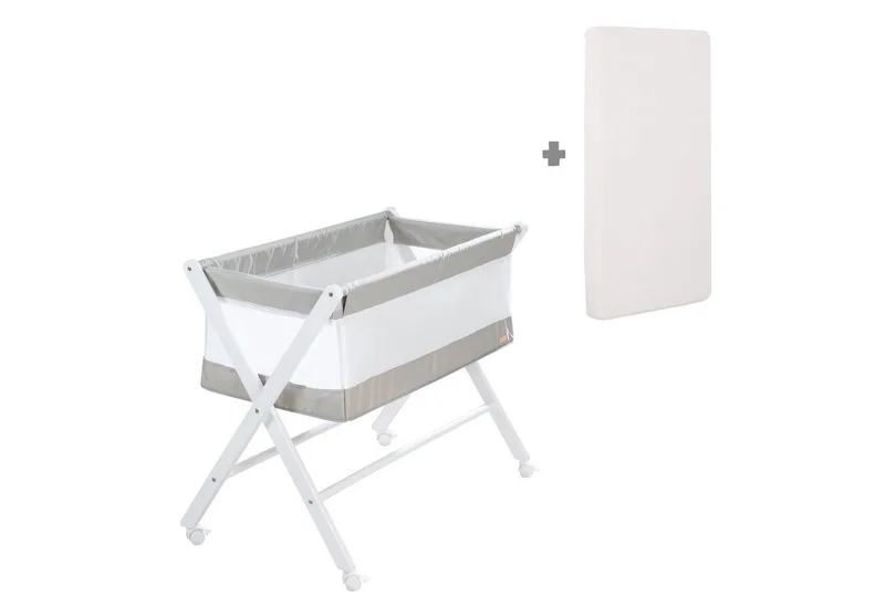 Babybett klappbar - Stubenbett 80 x 50 cm - Atmungsaktiv - leicht - mobil, Baby Bett aus Canvas- & Mesh-Material, inkl. Rollen & Matratze by roba in White – product photo 4 of 5