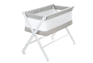 Babybett klappbar - Stubenbett 80 x 50 cm - Atmungsaktiv - leicht - mobil, Baby Bett aus Canvas- & Mesh-Material, inkl. Rollen & Matratze by roba in White – product photo 1 of 5