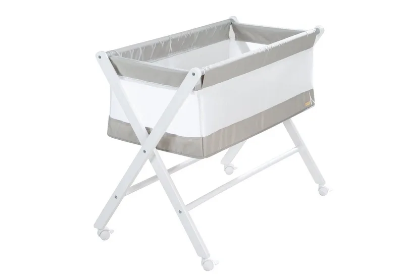Babybett klappbar - Stubenbett 80 x 50 cm - Atmungsaktiv - leicht - mobil, Baby Bett aus Canvas- & Mesh-Material, inkl. Rollen & Matratze fra roba i Weiß – produktbillede