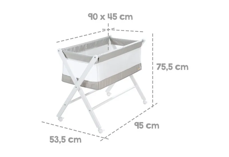 Babybett klappbar - Stubenbett 80 x 50 cm - Atmungsaktiv - leicht - mobil, Baby Bett aus Canvas- & Mesh-Material, inkl. Rollen & Matratze by roba in White – product photo 5 of 5