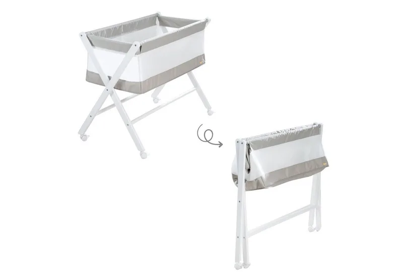 Babybett klappbar - Stubenbett 80 x 50 cm - Atmungsaktiv - leicht - mobil, Baby Bett aus Canvas- & Mesh-Material, inkl. Rollen & Matratze by roba in White – product photo 3 of 5