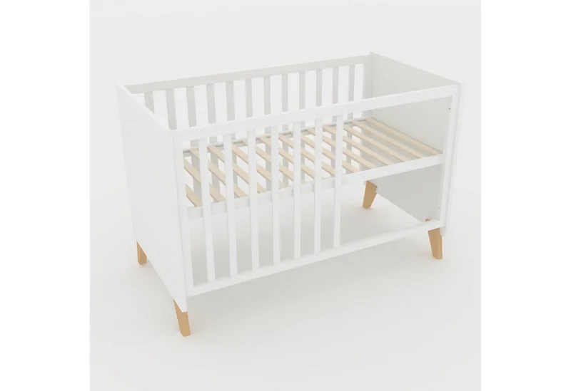 Babybett Leon 60 x 120 cm aus stabilem Holz - Othello Eiche - Gitterbett, Beistellbett - 6-fach höhenverstellbar, Schlupfsprossen - Baby Bett von roba in Weiß – Produktfoto 2 von 4