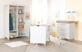 Babybett Leon 60 x 120 cm aus stabilem Holz - Othello Eiche - Gitterbett, Beistellbett - 6-fach höhenverstellbar, Schlupfsprossen - Baby Bett von roba in Weiß – Produktfoto 3 von 4
