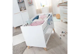 Babybett Leon 60 x 120 cm aus stabilem Holz - Othello Eiche - Gitterbett, Beistellbett - 6-fach höhenverstellbar, Schlupfsprossen - Baby Bett von roba in Weiß – Produktfoto 4 von 4