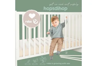 Babybett Leon - Babybett mit 3 Schlupfsprossen & 3-fach höhenverstellbar, Höhenverstellbar - Schlupfsprossen - Umbaubar zum Juniorbett by roba in White – product photo 3 of 5