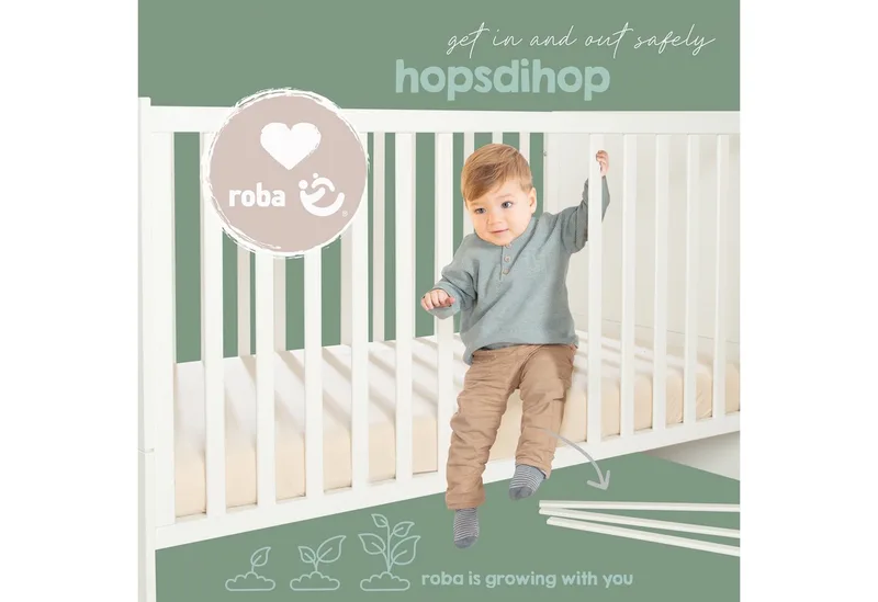 Babybett Leon - Babybett mit 3 Schlupfsprossen & 3-fach höhenverstellbar, Höhenverstellbar - Schlupfsprossen - Umbaubar zum Juniorbett by roba in White – product photo 3 of 5