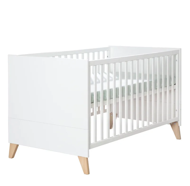 Babybett Leon - Babybett mit 3 Schlupfsprossen & 3-fach höhenverstellbar, Höhenverstellbar - Schlupfsprossen - Umbaubar zum Juniorbett fra roba i Weiß – produktbillede