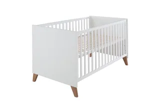 Babybett Ole 70 x 140 cm aus Holz - Weiß lackiert - Füße aus Massivholz, 3-fach Höhenverstellbar, 3 Schlupfsprossen, umbaubares Gitterbett by roba – product photo 1 of 4