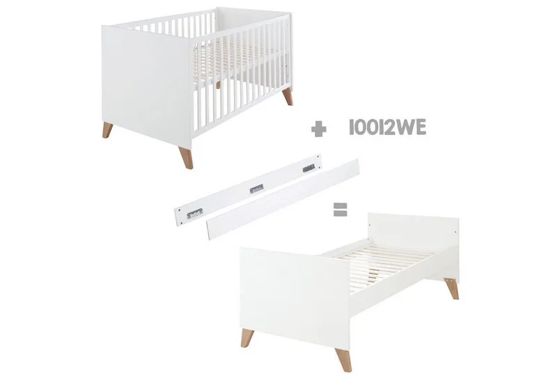 Babybett Ole 70 x 140 cm aus Holz - Weiß lackiert - Füße aus Massivholz, 3-fach Höhenverstellbar, 3 Schlupfsprossen, umbaubares Gitterbett by roba – product photo 3 of 4