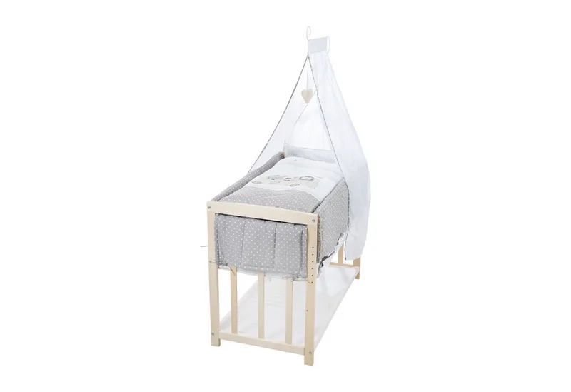 Babybett Stubenbett 4 in 1 - Holz natur - inkl. Matratze & kompletten Textilien, verwendbar als Beistellbett, Wiege (mit Kufen), Bettchen und Bank von roba in Beige – Produktfoto 2 von 5