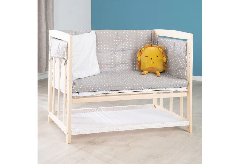 Babybett Stubenbett 4 in 1 - Holz natur - inkl. Matratze & kompletten Textilien, verwendbar als Beistellbett, Wiege (mit Kufen), Bettchen und Bank von roba in Beige – Produktfoto 4 von 5