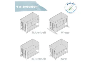Babybett Stubenbett 4 in 1 - Holz natur - inkl. Matratze & kompletten Textilien, verwendbar als Beistellbett, Wiege (mit Kufen), Bettchen und Bank von roba in Beige – Produktfoto 3 von 5