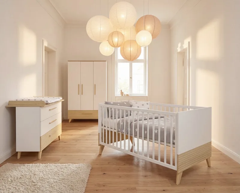 Babybett Theo 70 x 140 cm - modernes Gitterbett - Fräsungen - Holz, umbaubar, 3 Schlupfsprossen, 3-fach höhenverstellbar - Ulme von roba in Weiß – Produktfoto 2 von 5