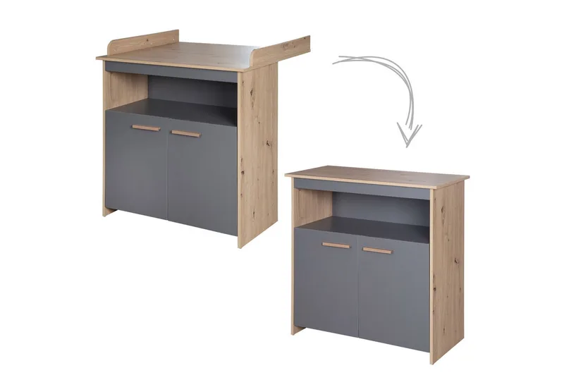 Babymöbel-Set Anna - aus Holz - in Anthrazit mit Dekor Kent Eiche - moderne Optik, (2-teilig), Baby- & Beistellbett 60x120 cm & Wickelkommode - Anthrazit /Holzdekor von roba in Grau – Produktfoto 5 von 5