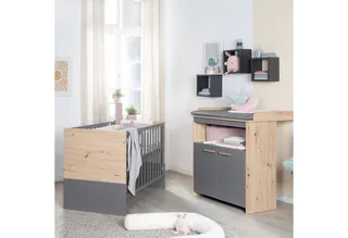 Babymöbel-Set Anna - aus Holz - in Anthrazit mit Dekor Kent Eiche - moderne Optik, (2-teilig), Baby- & Beistellbett 60x120 cm & Wickelkommode - Anthrazit /Holzdekor von roba in Grau – Produktfoto 1 von 5