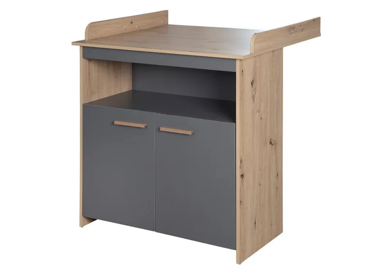 Babymöbel-Set Anna - aus Holz - in Anthrazit mit Dekor Kent Eiche - moderne Optik, (2-teilig), Baby- & Beistellbett 60x120 cm & Wickelkommode - Anthrazit /Holzdekor von roba in Grau – Produktfoto 3 von 5