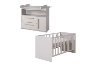 Babymöbel-Set Lea - modernes schlichtes Babyzimmer Set aus Holz, (2-teiliges Set, Wickelkommode & Babybett 70 x 140 cm höhenverstellbar, Schlupfsprossen), Modernes Kinderzimmer mit Griffen aus Massivholz- Beige by roba in Grey – product photo 1 of 5